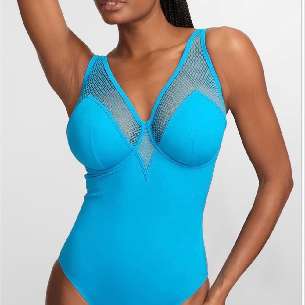 Bare Necessities Vibrant Turquoise Mesh-Trim One-Piece Swimsuit
